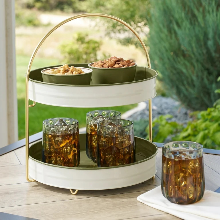 Better Homes & Gardens 2-Tone 2-Tier Serving Tray Stand - Green - Walmart.com | Walmart (US)