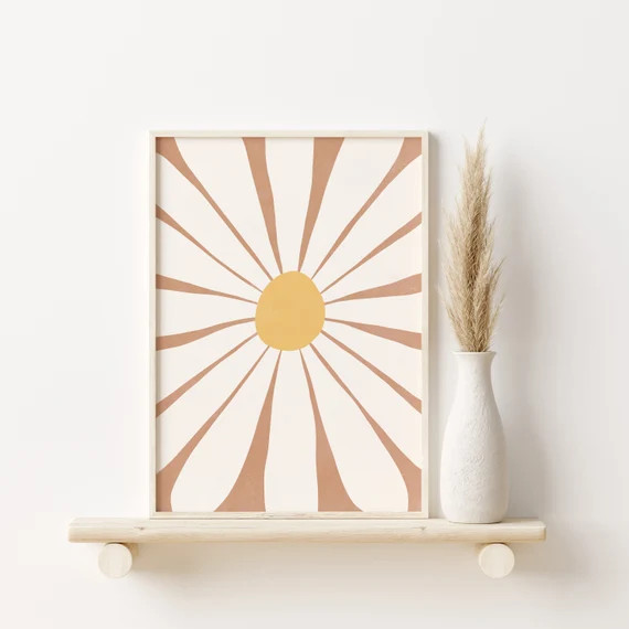 Daisy Wall Art, Instant Download, Terracotta Flower Art Print, Neutral Botanical, Floral Illustra... | Etsy (US)