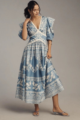 Farm Rio x Anthropologie Printed V-Neck Puff-Sleeve Maxi Dress | Anthropologie (US)