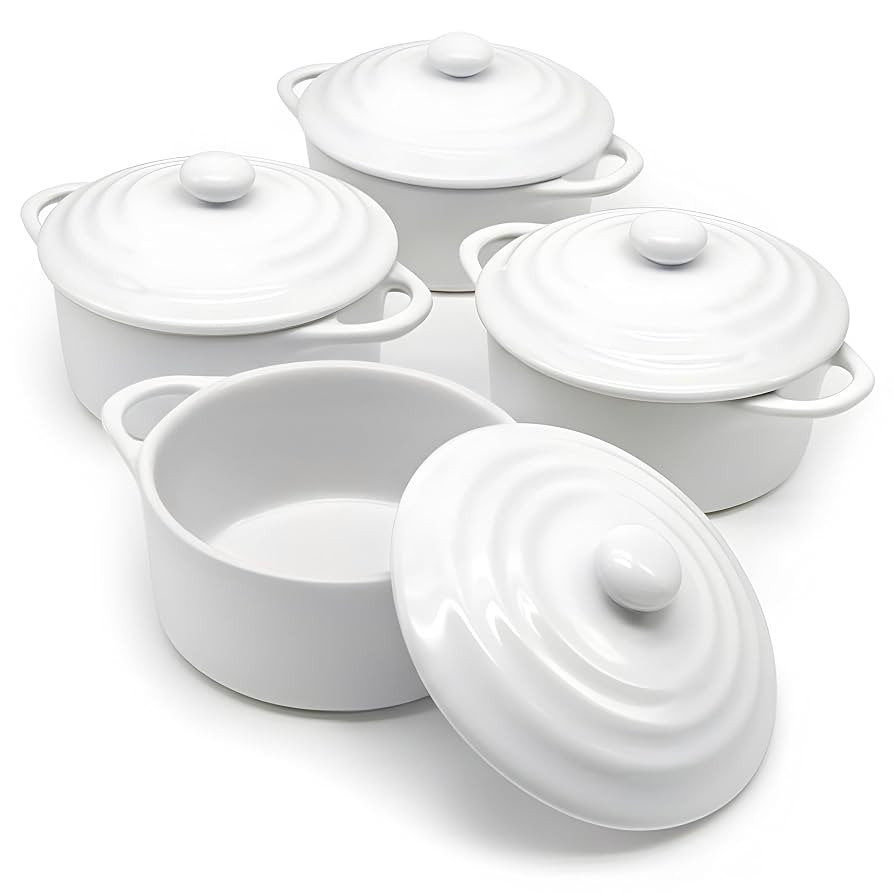 Kook Ceramic Mini Cocotte Set, Small Casserole Dishes with Lids and Handles, Individual Baking Ra... | Amazon (US)