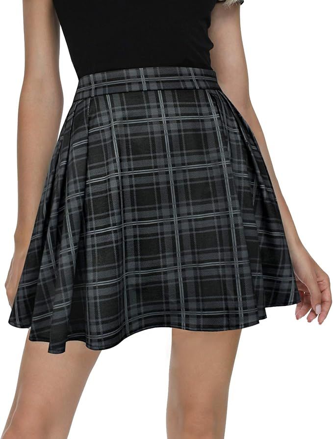 Urban CoCo Women Plaid Pleated Mini Skater Skirt High Waisted School Skirt | Amazon (US)