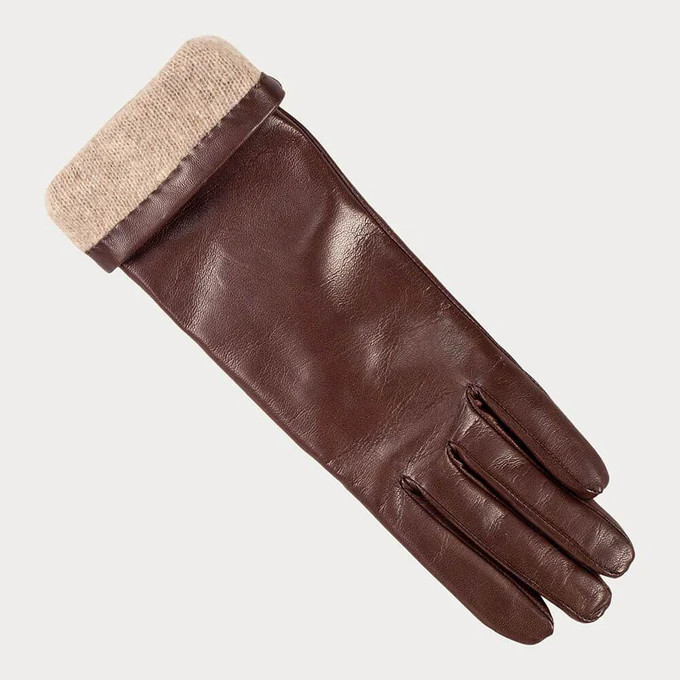 Ladies Chocolate Brown Cashmere Lined Leather Gloves | Black