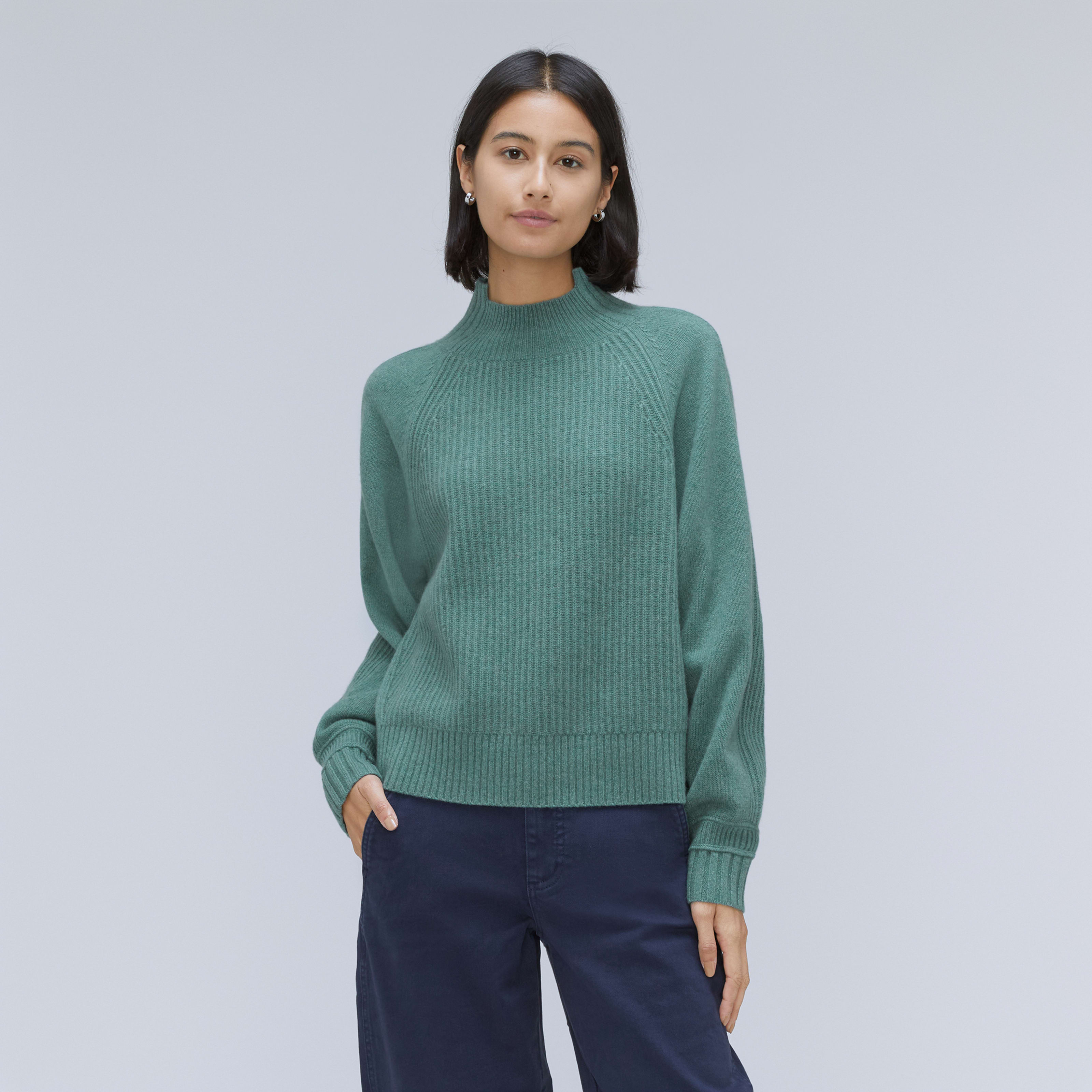 Women's Cashmere Ribbed Turtleneck Sweater by Everlane in Heathered Dusty Aqua, Size M | Everlane