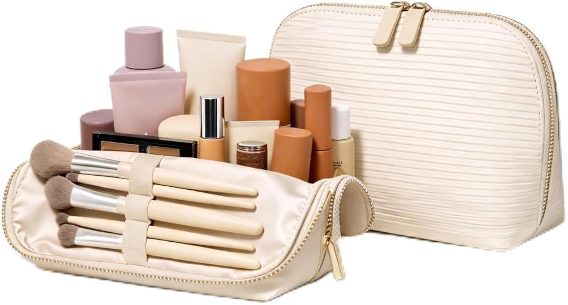Large Standing Foldable Makeup Bag for Travel, Vertical Folding Down Design, Organized Cosmetic &... | Amazon (US)