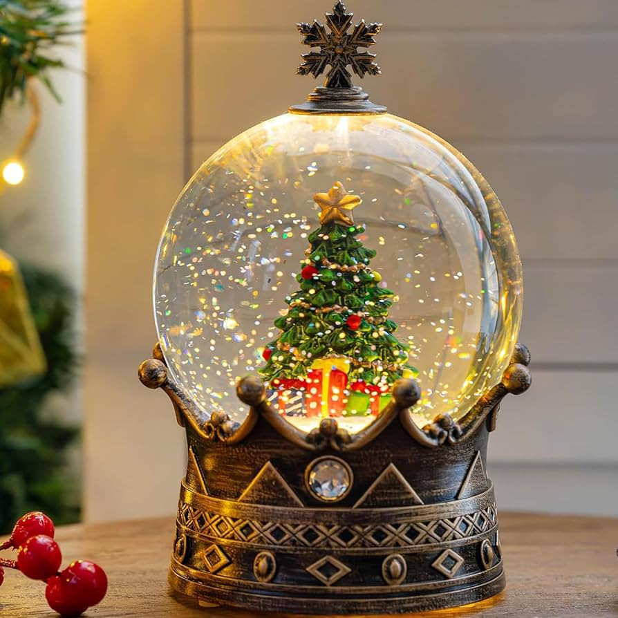 Christmas Snow Globe Lantern Water Glittering Christmas Tree Crown with Music, USB Lined/Battery ... | Amazon (US)