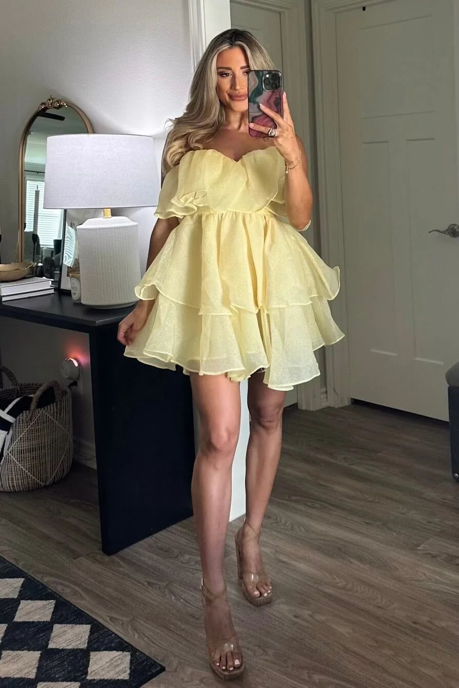 Constance Organza Tiered Ruffle Dress: Yellow | Bella and Bloom Boutique