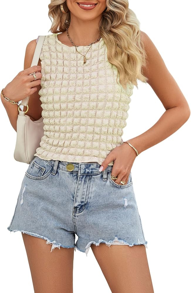 Melliflo Women's Summer Popcorn Crop Tops Short Sleeve Round Neck Going Out Y2K Clothing Streetwe... | Amazon (US)