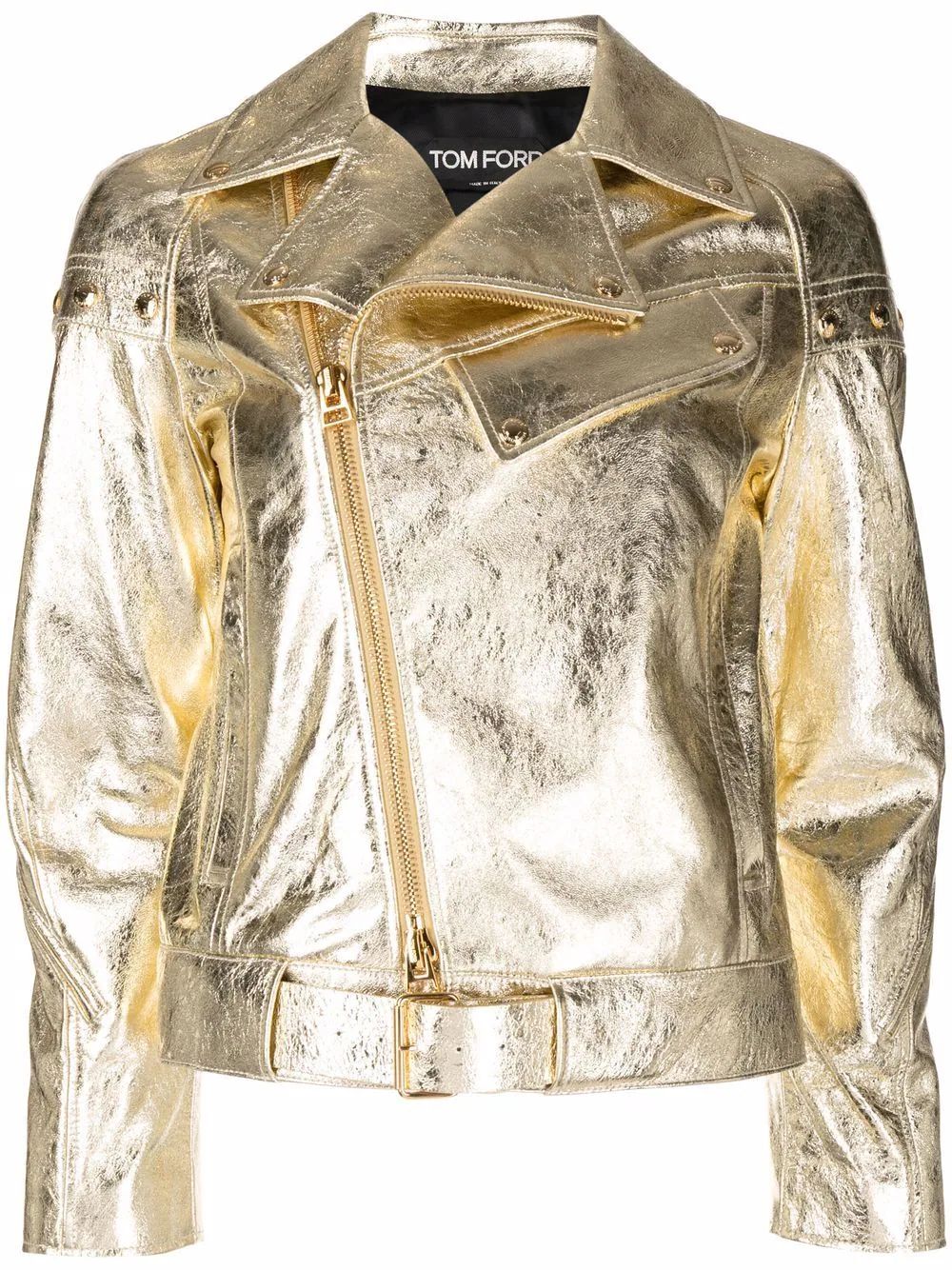 metallic zip-up biker jacket | Farfetch Global