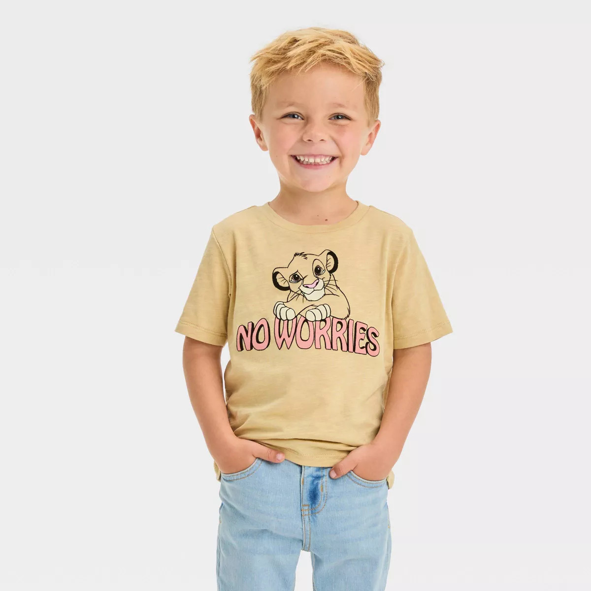 Toddler Boys' Disney Simba No Worries Short Sleeve Graphic T-Shirt - Tan 2T | Target