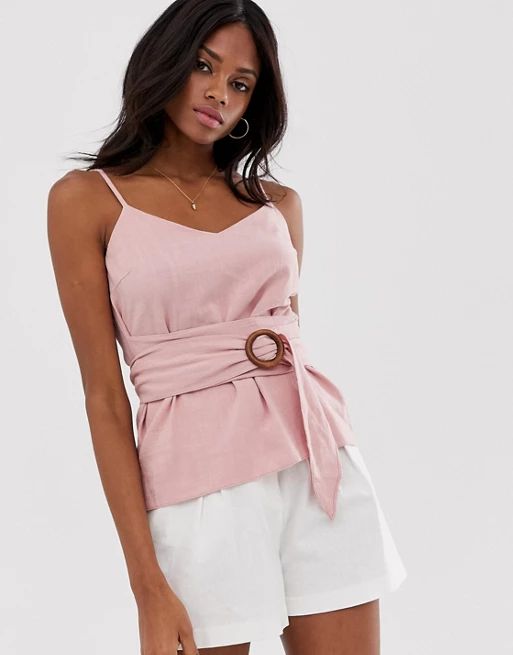 ASOS DESIGN linen cami with wrap around waist and buckle detail | ASOS US