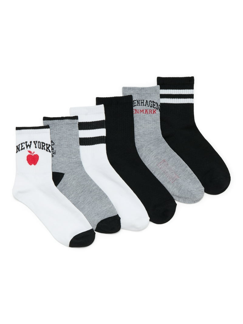 No Boundaries Ribbed Mid-Crew Socks, 6-Pack, Women's, Shoe Sizes 4-10 | Walmart (US)