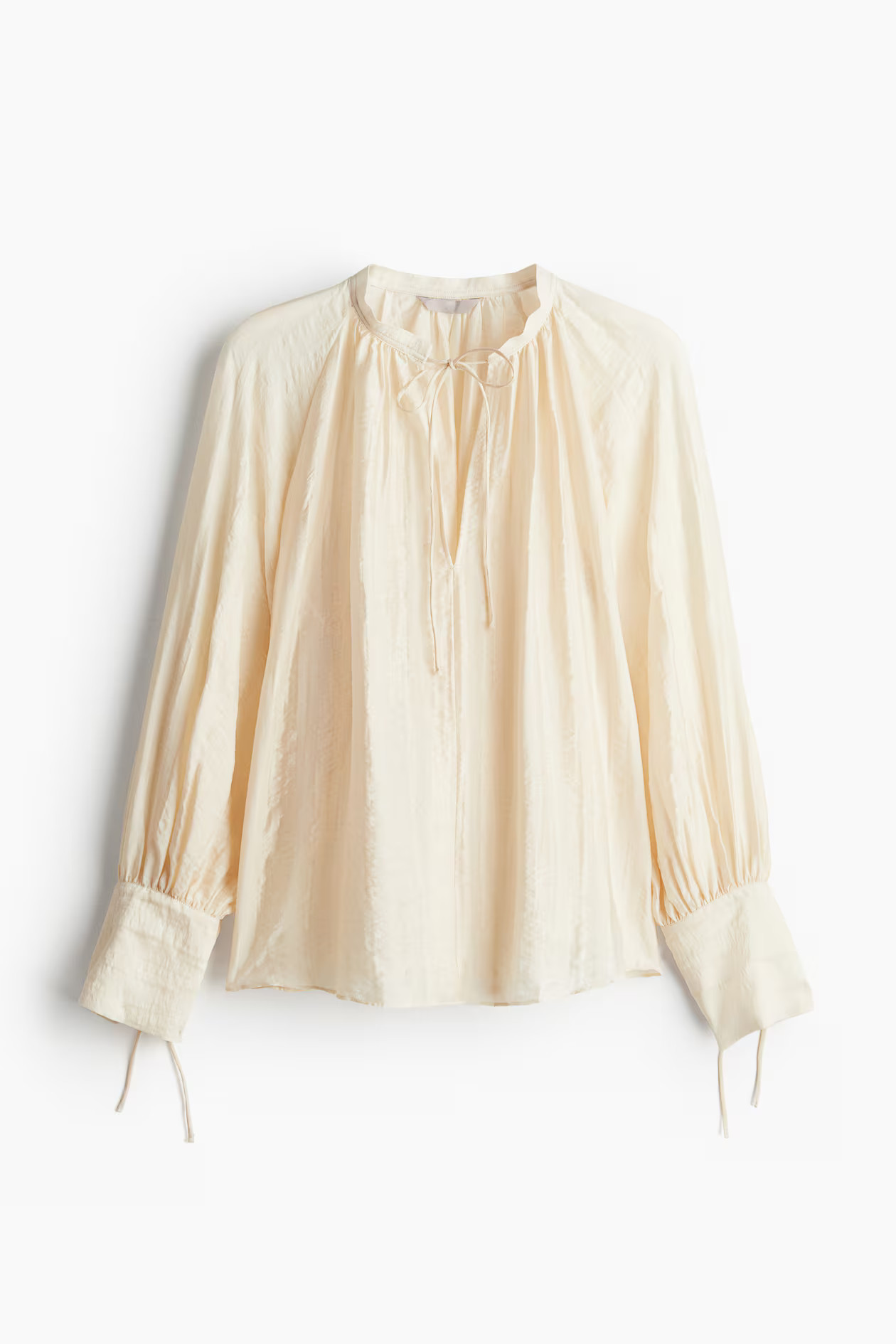 Blusa en mezcla de lyocell - Cuello redondo - Manga larga - Crema - MUJER | H&M ES | H&M (FR, IT, ES, PT, BE)