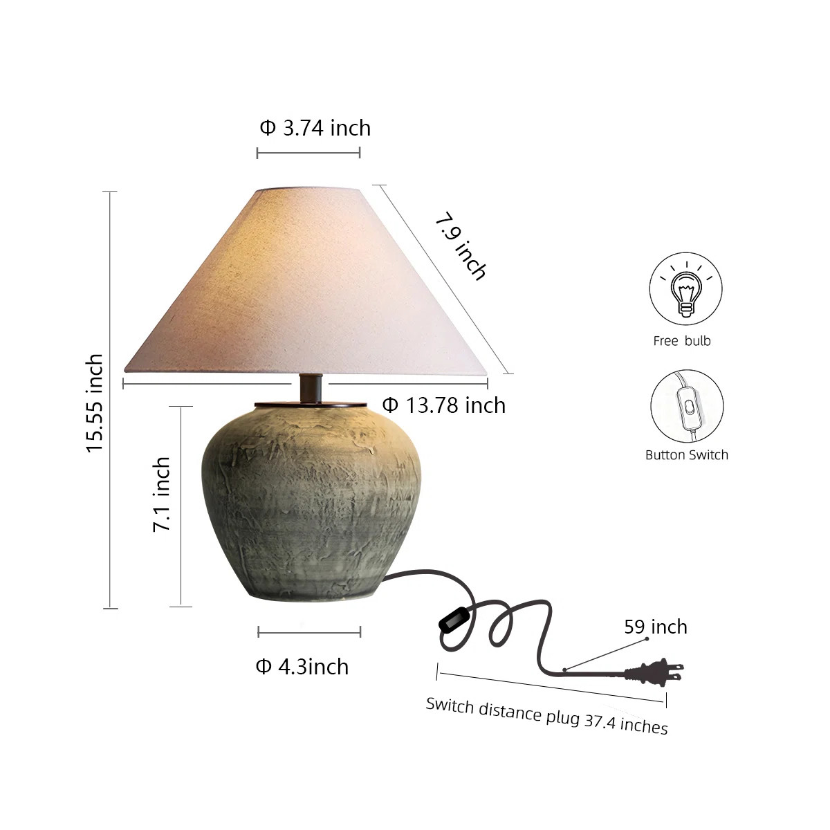 Handcrafted Earthenware Table Lamp With Linen Shade \u2013 Rustic Farmhouse Accent Lamp With Incl... | Wayfair North America