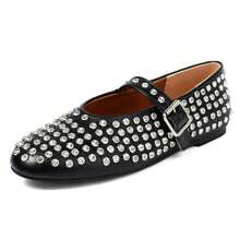 Yishaweiqi Crystal Rhinestone Flats For Women Buckle Strap Mary Jane Flats Glitter Studded Ballet Flats Comfortable Round Toe Casual Ballerina Dress S | SHEIN