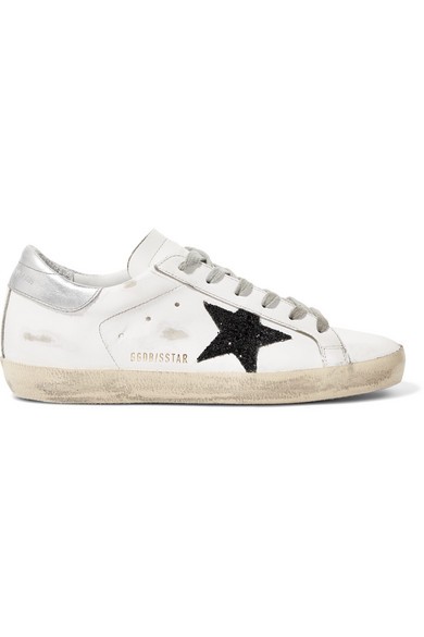 Golden Goose Deluxe Brand - Superstar Glittered Distressed Leather Sneakers - White | NET-A-PORTER (US)