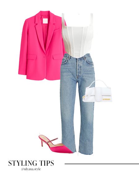 A pink blazer paired with a white corset, high waisted jeans, heels, and handbag makes a cute Barbie or summer outfit. 
.
.
.
.
.
.
.
.
#LTKSeasonal #LTKFind #LTKBacktoSchool #LTKxNSale #LTKU #LTKcurves #LTKitbag #LTKsalealert #LTKshoecrush #LTKstyletip #LTKtravel #LTKunder50 #LTKunder100 #LTKworkwear

Blazer outfit | blazer and jeans | hot pink blazer | pink blazer outfit | Barbie outfit | date night outfit | summer blazer | womens blazer | corset top | white corset top | summer tops | tops with jeans | date night tops | night out tops | cute summer tops | jeans outfit | agolde jeans | high waisted jeans | high rise jeans | straight leg jeans | pink outfit | pink heels | summer heels | designer bags | summer bags | Barbie movie outfit | outfit ideas | outfit inspo | heeled sandals | sandals 2023 | summer outfits 