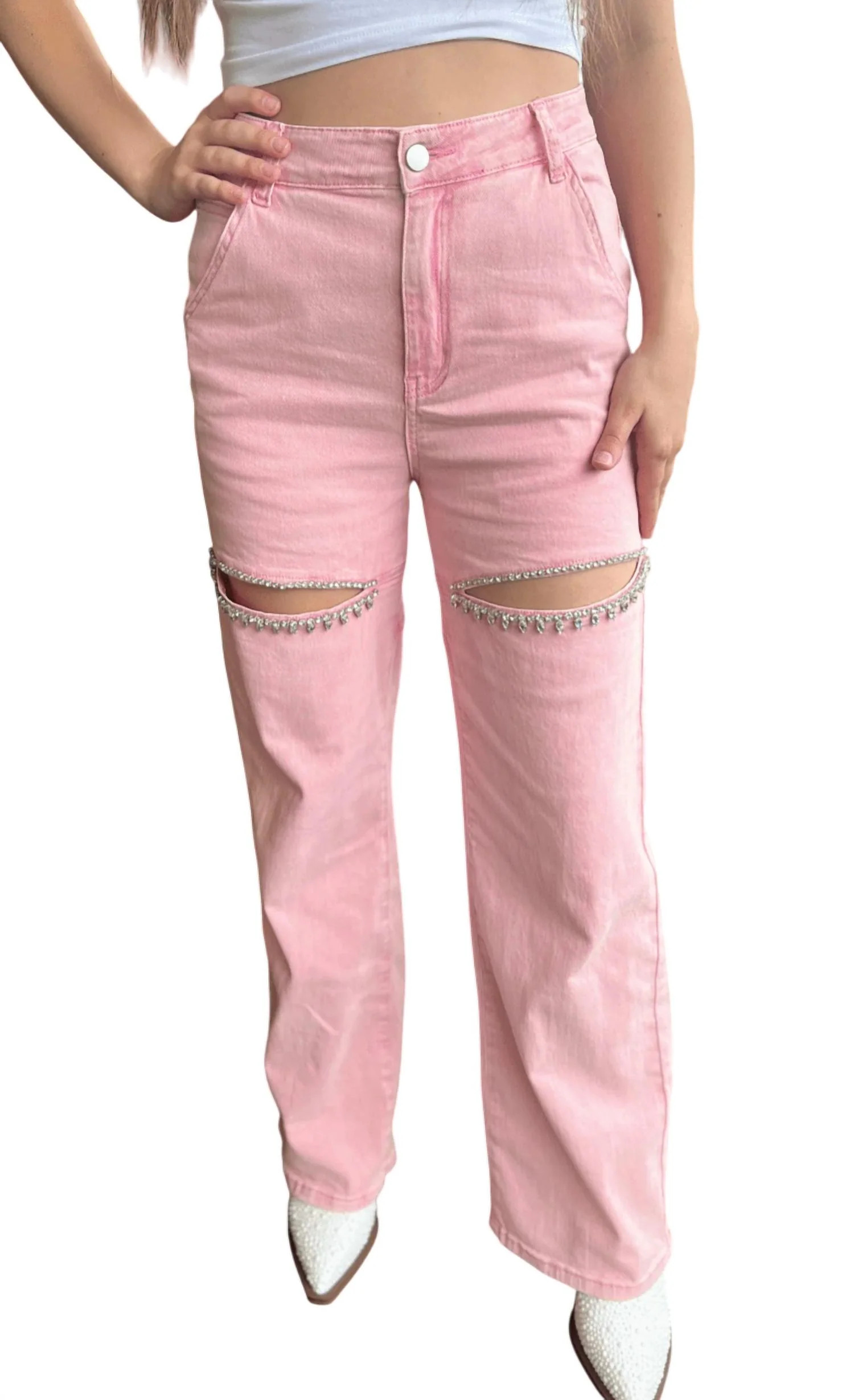 Taylor Rhinestone Jeans In Pink | Shop Simon
