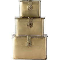 Creative Co-Op Square Decorative Metal Boxes with Gold Finish (Set of 3 Sizes) | Amazon (US)