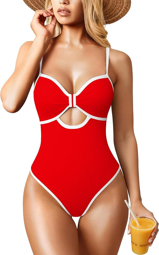 OQQ Women’s One Piece Swimsuit Cutout Push Up Tummy Control Bathing Suit with Adjustable Straps | Amazon (US)