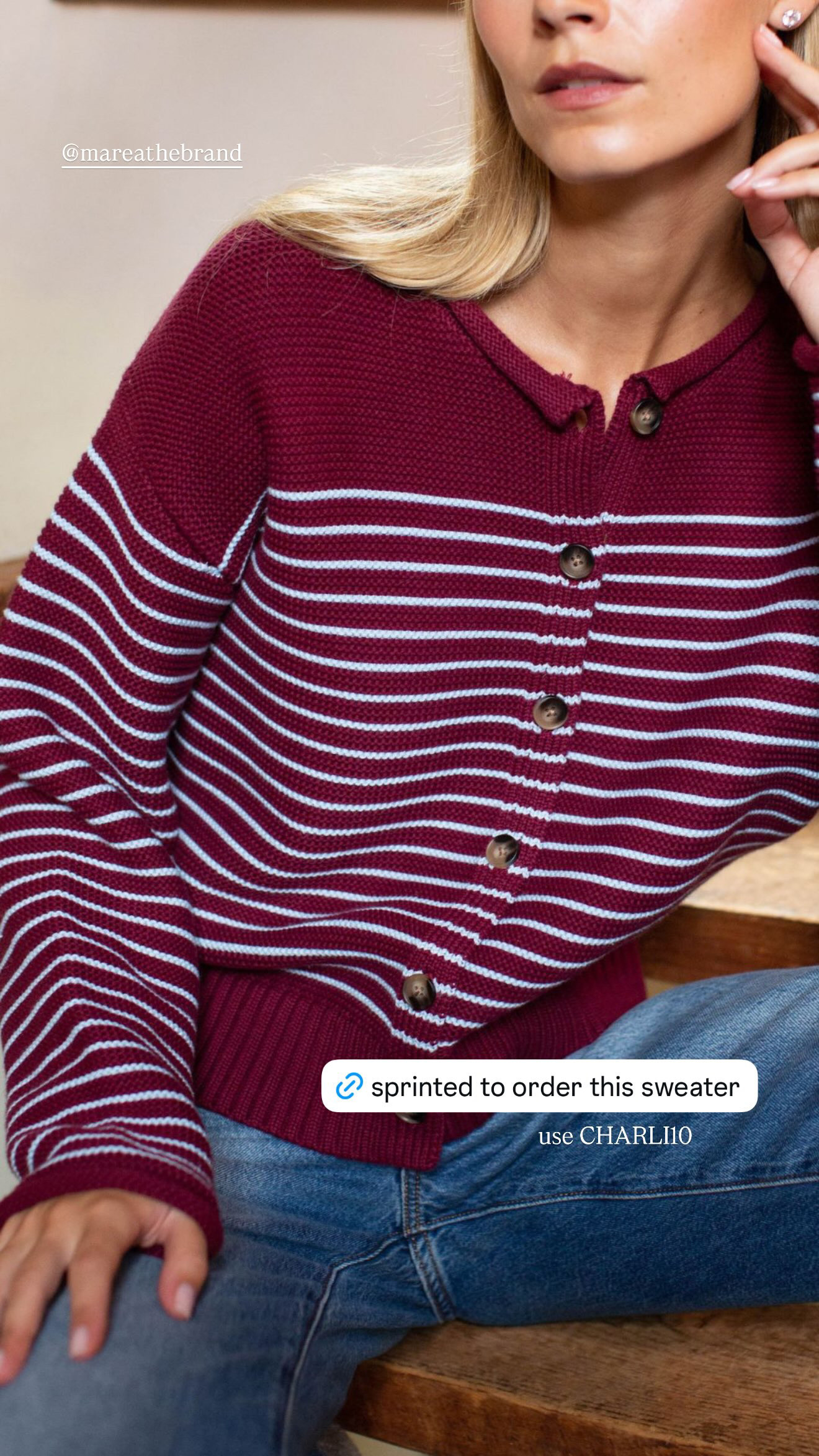 sprinted to order this sweater. the burgundy + pale blue stripe combo is so good for fall, and i love the little collar + button front detail. such an easy one with denim now and layered under a jacket later. use code CHARLI10 for 10% off.  

 #LTKSeasonal
