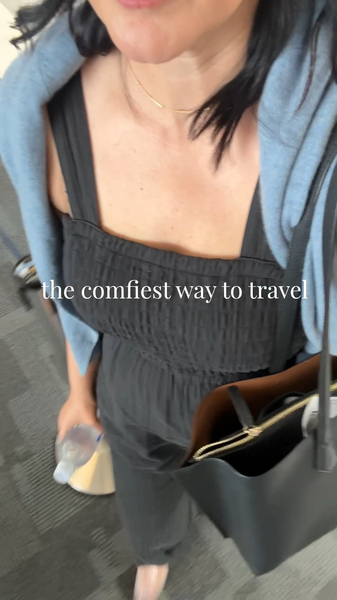 I love this cotton jumpsuit from @Quince! It’s the most comfortable item I own. It’s a thicker, gauzy cotton with a smocked top and adjustable straps (bra friendly too!) I’m in the large it’s a generous fit! 

I’ve linked my travel bag too! 

#quincepartner