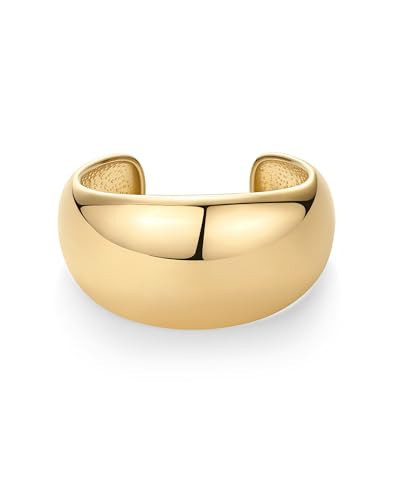 PAVOI 14K Yellow Gold Plated Chunky Cuff Bracelets for Women - Stainless Steel Statement Bangle Bracelet - Waterproof Bold Dome Bangles | Small/Medium Size | Amazon (US)