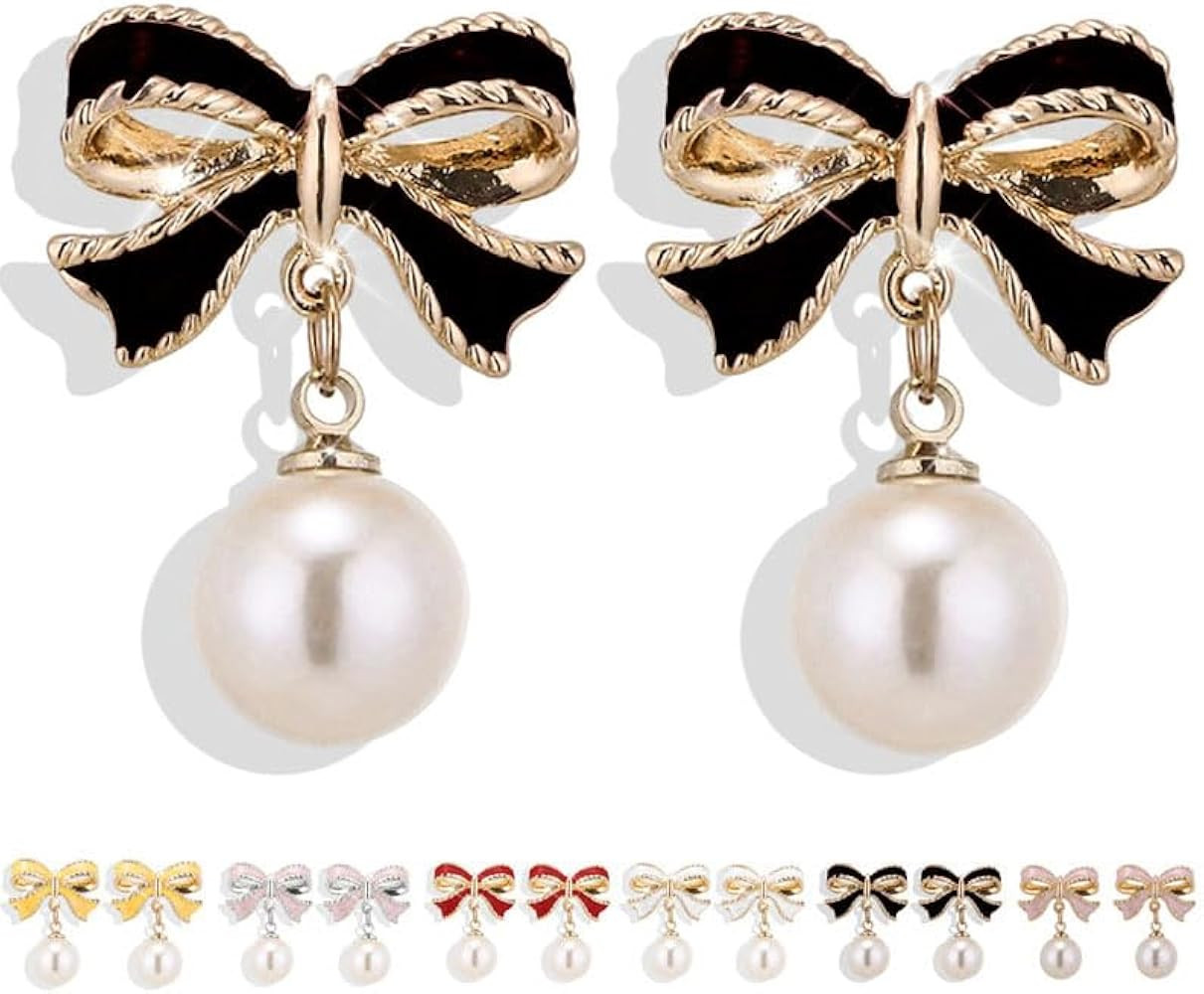 Bow Bow Drop Earrings for Women Pearl and Crystal Stud Earrings for Party, Wedding, Prom | Amazon (US)