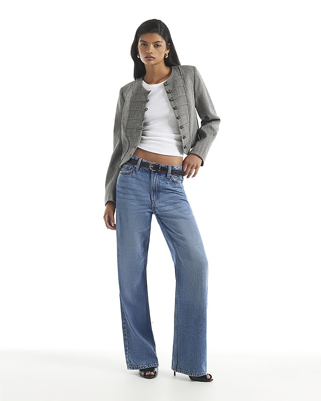 Blue High Waisted Relaxed Straight Leg Jeans | River Island UK & IE