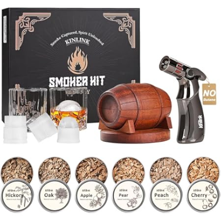 Amazon.com: Whiskey Smoker Kit with Torch - 6 Flavors Wood Chips, 2 Glasses, 2 Ice Ball Molds - C... | Amazon (US)
