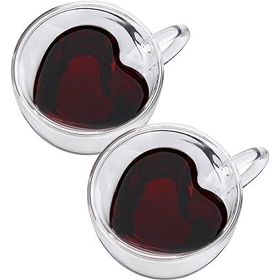 Heart Shaped Double Walled Insulated Glass Coffee Mugs or Tea Cups, Double Wall Glass 8 oz - Clear,  | Amazon (CA)