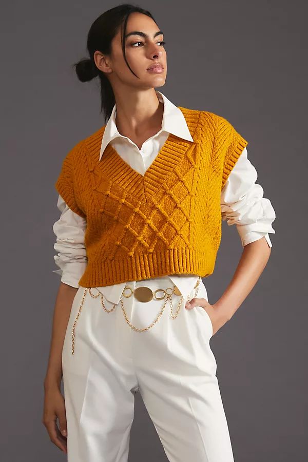 Maeve Willa Cropped Cable-Knit Sweater Vest By Maeve in Yellow Size L | Anthropologie (US)