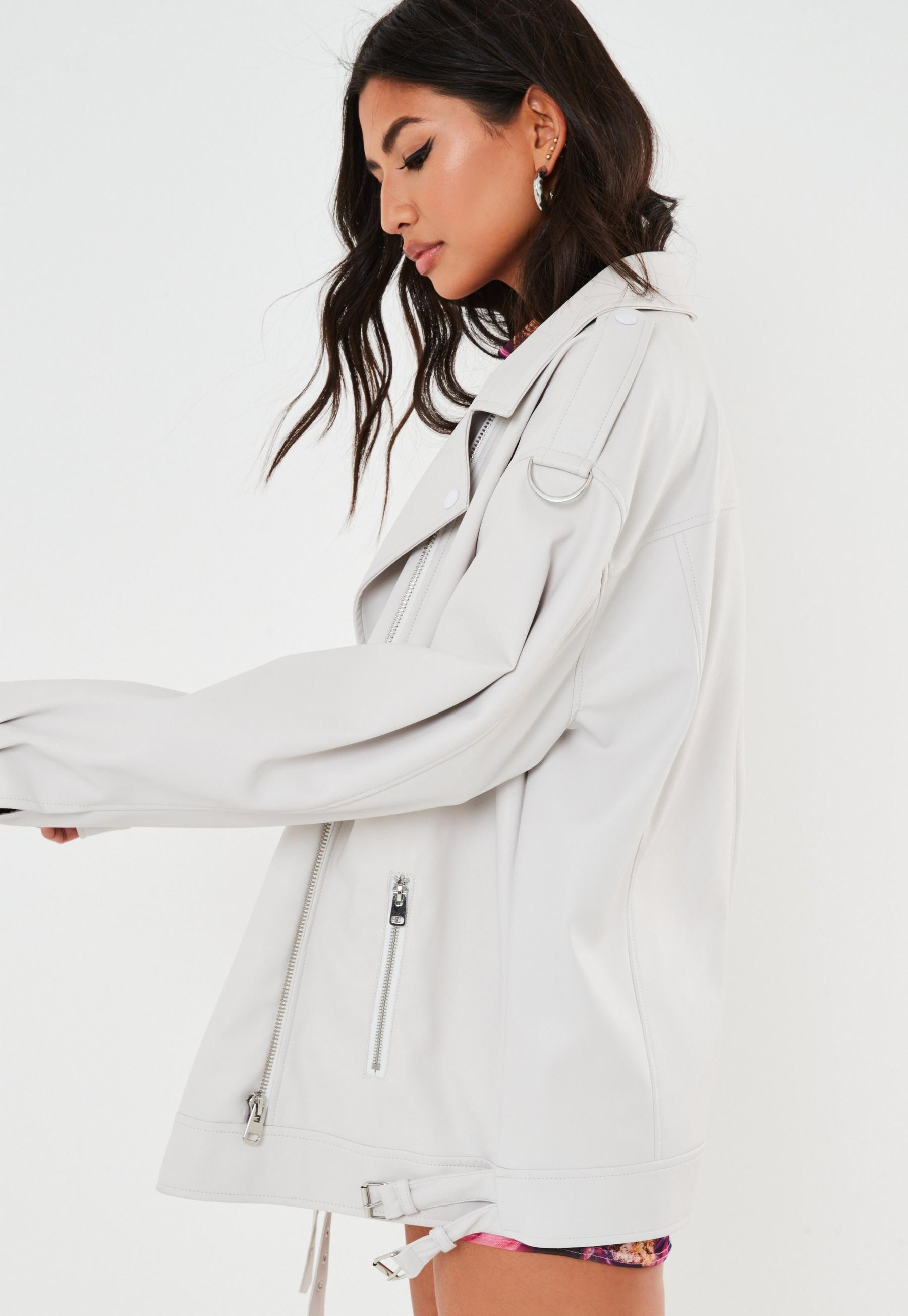 Oversized Faux Leather Long Vintage Biker Jacket | Missguided (UK & IE)