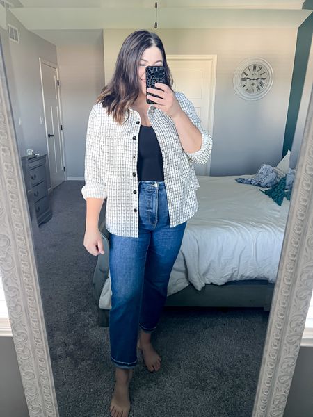 Girls day outfit. This jacket is such a great alternative to a flannel or blazer- a nice middle ground. I paired it with white western booties from Target. Size xl jacket, xl tank, 14 jeans, 9.5 boots 

#LTKkids #LTKstyletip #LTKSeasonal