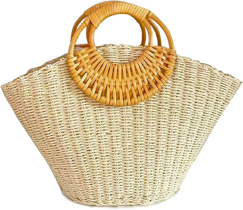 QZUnique Hand-woven Straw Bag Women Summer Beach Handbag Purse Retro Rattan Tote Clutch Travel Ba... | Amazon (US)
