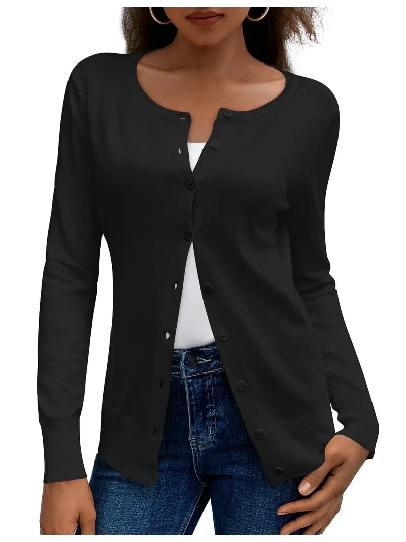 a.Jesdani Womens Cardigans Lightweight Soft Knit Crewneck Cardigan Sweater S-2XL | Walmart (US)