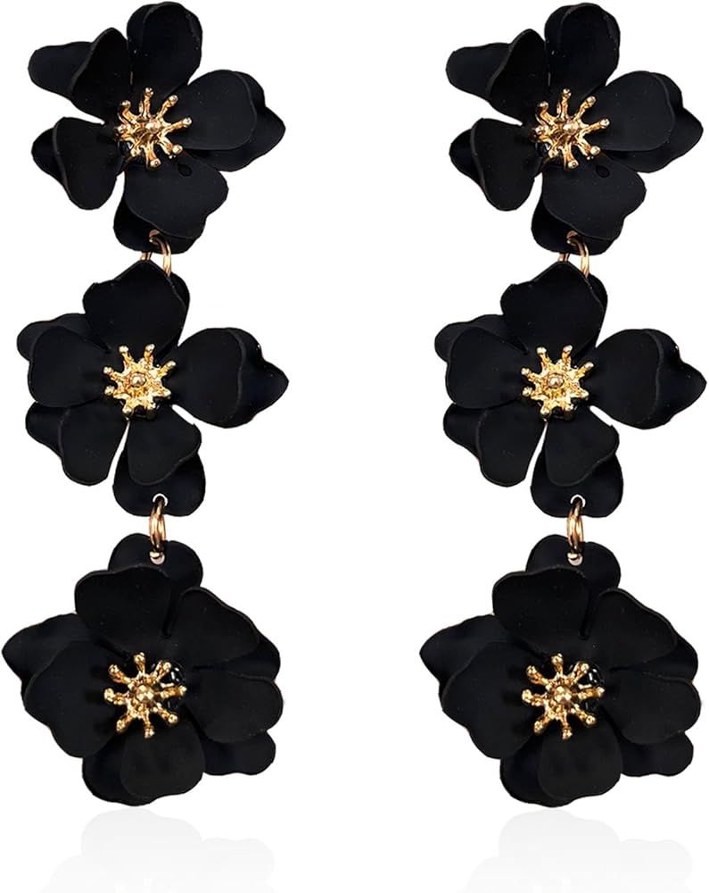 YUNXI Boho Metal Poppy Flower Dangle Earring Matte Painted Dual 3 Layer Tassel Fashion Bohemian F... | Amazon (US)
