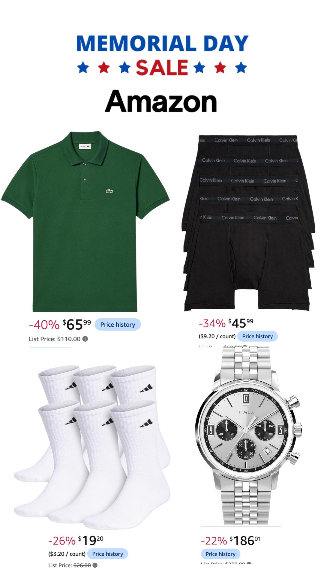 Amazon Memorial Day deals are actually loaded right now 👀 Affordable essentials like polos, socks, watches, and everyday basics all on sale. Easy pickups if you want to refresh your wardrobe without overspending.

#LTKMens #AmazonFinds #MensFashion #MemorialDaySale #MensStyle #AffordableFashion #Menswear #AmazonFashion #EverydayStyle #SummerEssentials #FashionDeals #LTKSaleAlert #BudgetStyle #MensOutfits #Essentials

#LTKdayinmylife #LTKgrwm #LTKootd