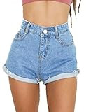 Haola Women's Juniors Vintage Summer Denim High Waisted Folded Hem Jeans Shorts | Amazon (US)