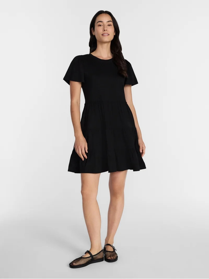 Time and Tru Women's and Women’s Plus Cotton Swing Dress with Short Sleeves, Sizes XS-4X | Walmart (US)
