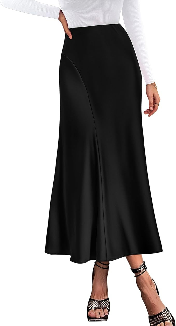 KIRUNDO Women's Satin Elastic High Waisted Maxi Skirt 2025 Trendy Summer Fall Winter Silk A-Line ... | Amazon (US)