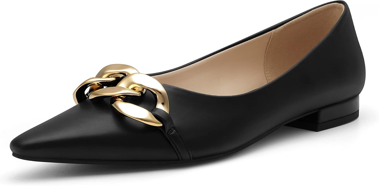DREAM PAIRS Womens Flats Comfortable Women’s Dressy Ballet Pointed Toe Work Cute Chain Flats Shoes | Amazon (US)
