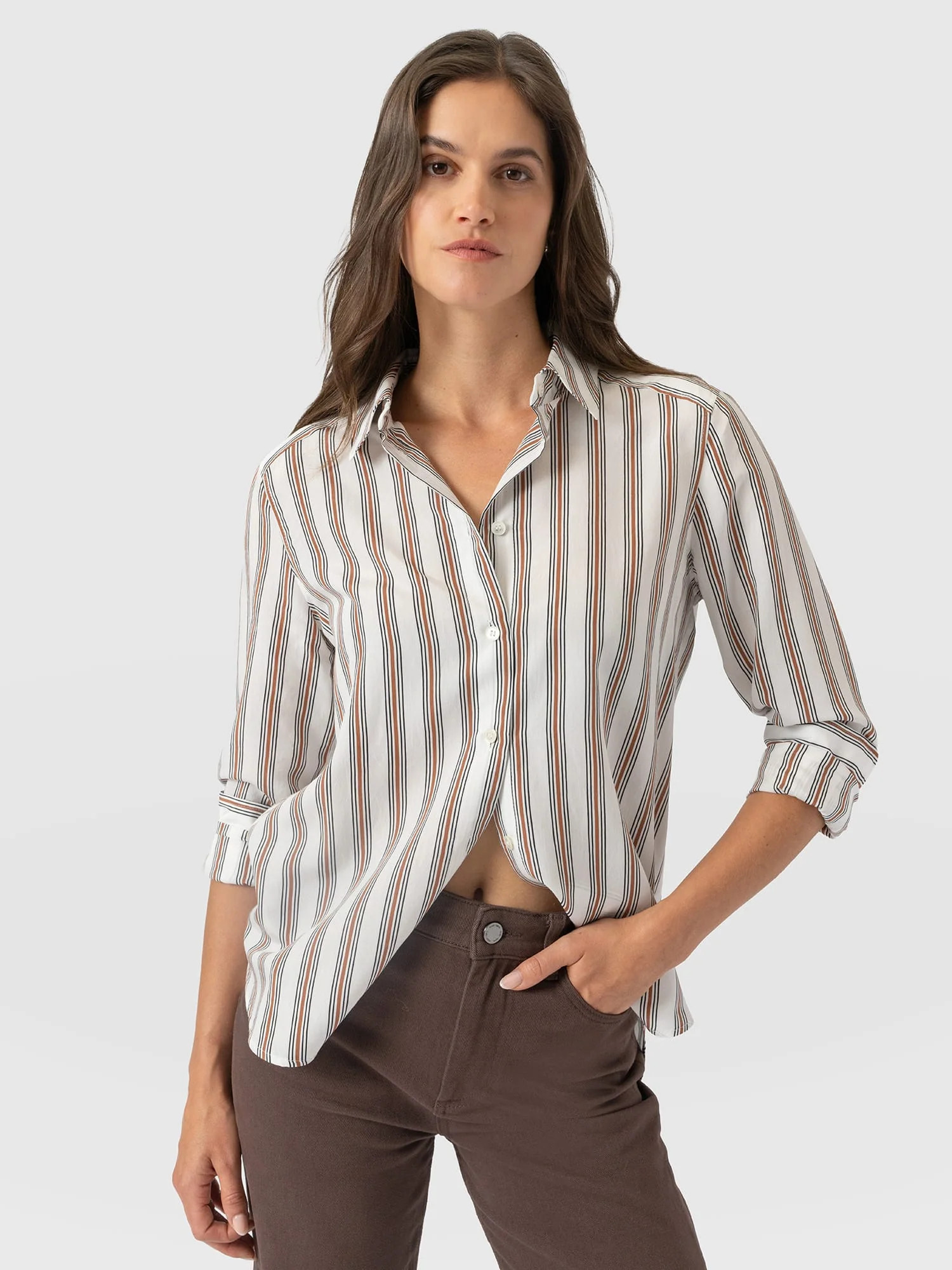 Anneliese Shirt - Tan Stripe | Saint + Sofia UK