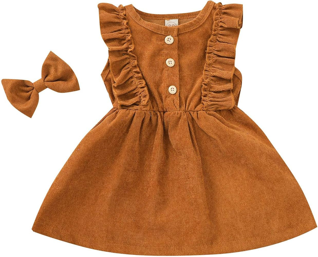 Infant Kids Toddler Baby Girls Dress Clothes Sleeveless Corduroy Ruffle Button Princess Party Dre... | Amazon (US)