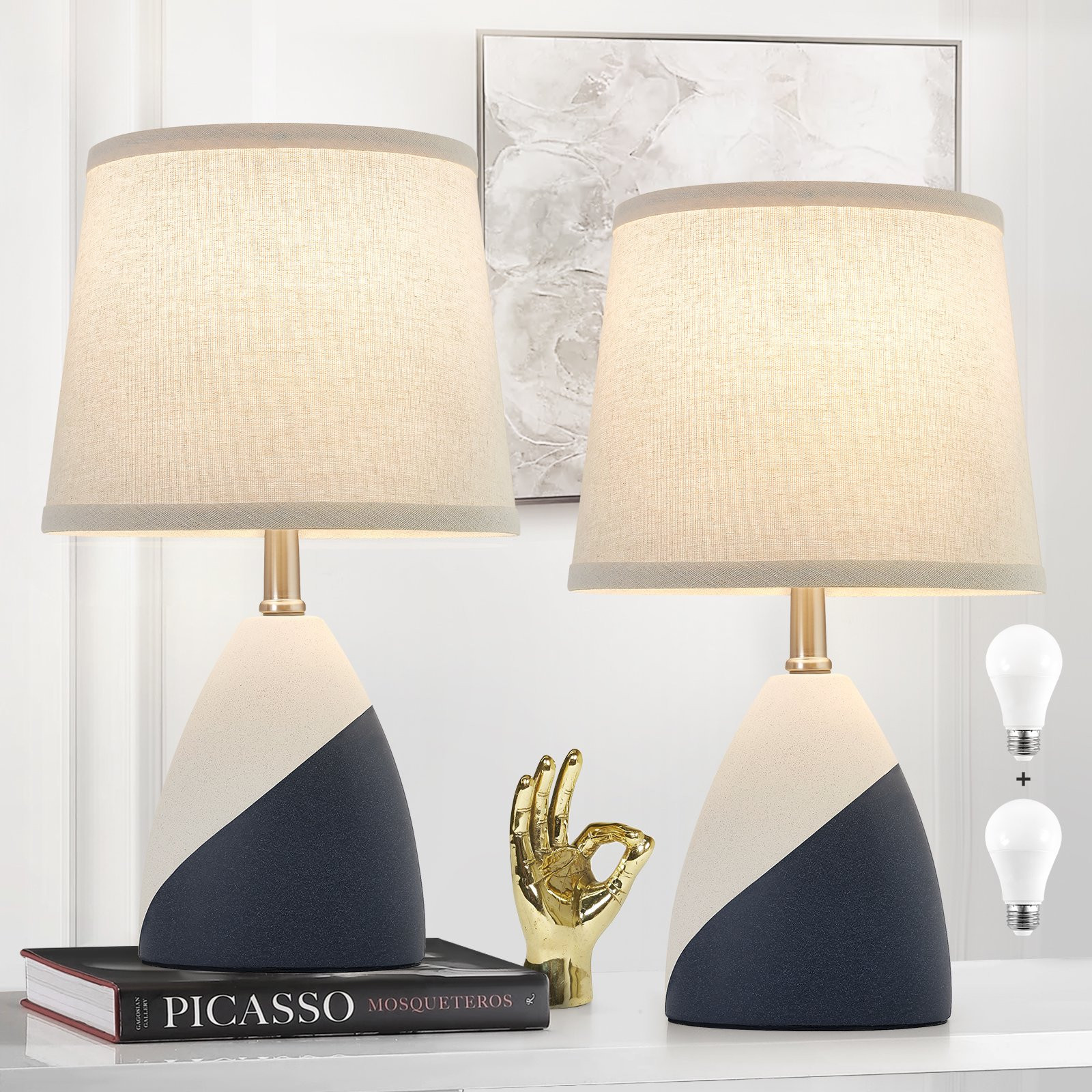 NATYSWAN Ceramic Table Lamps Set of 2, Modern Ceramic Table lamp for Bedroom, Nightstand Lamps wi... | Walmart (US)