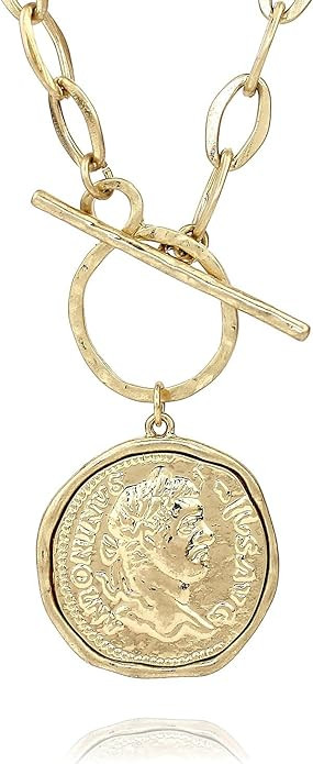 POMINA Chunky Coin Fashion Gold Necklace Trendy Statement Toggle Necklaces Women Antique Gold Coi... | Amazon (US)