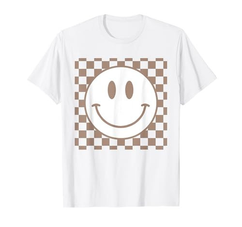 Retro Happy Face Checkered Pattern Smile Face Trendy T-Shirt | Amazon (US)
