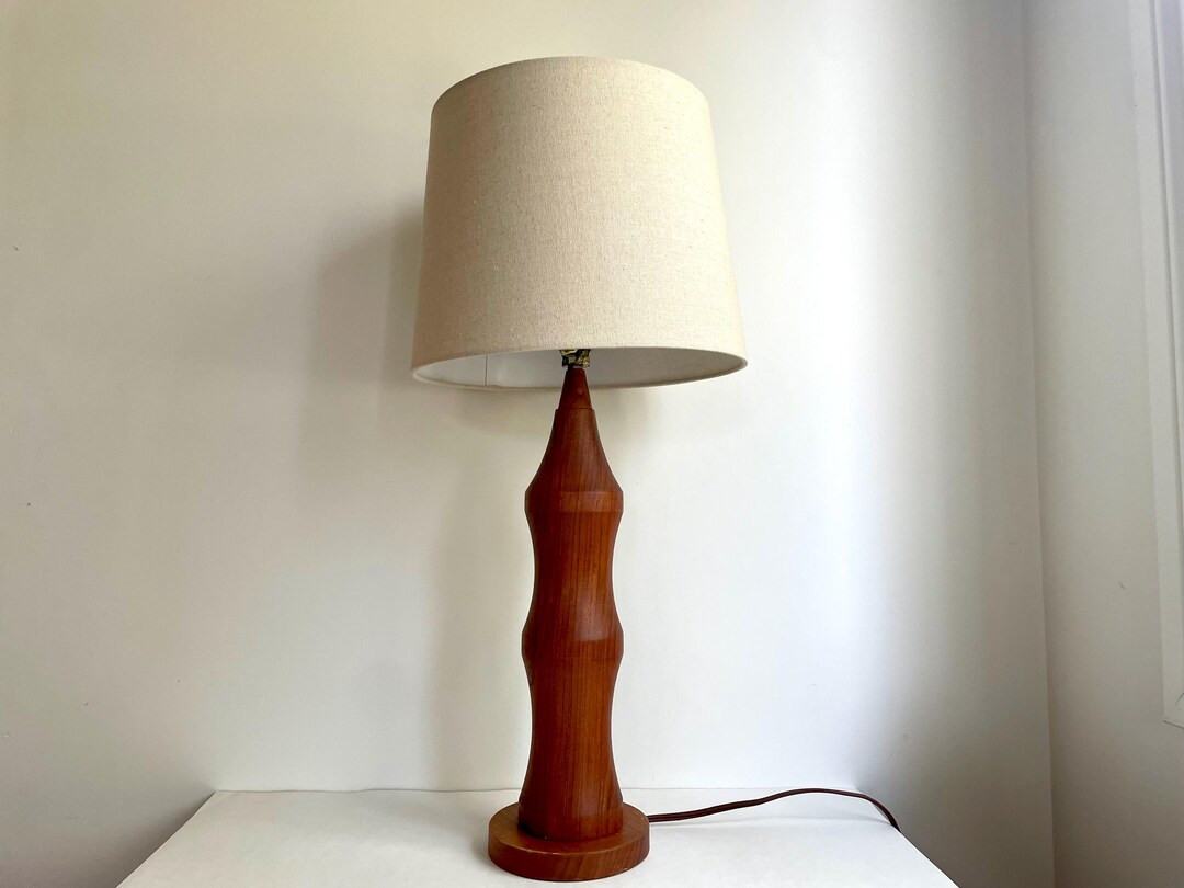 Large Vintage Teak Table Lamp - Etsy | Etsy (US)