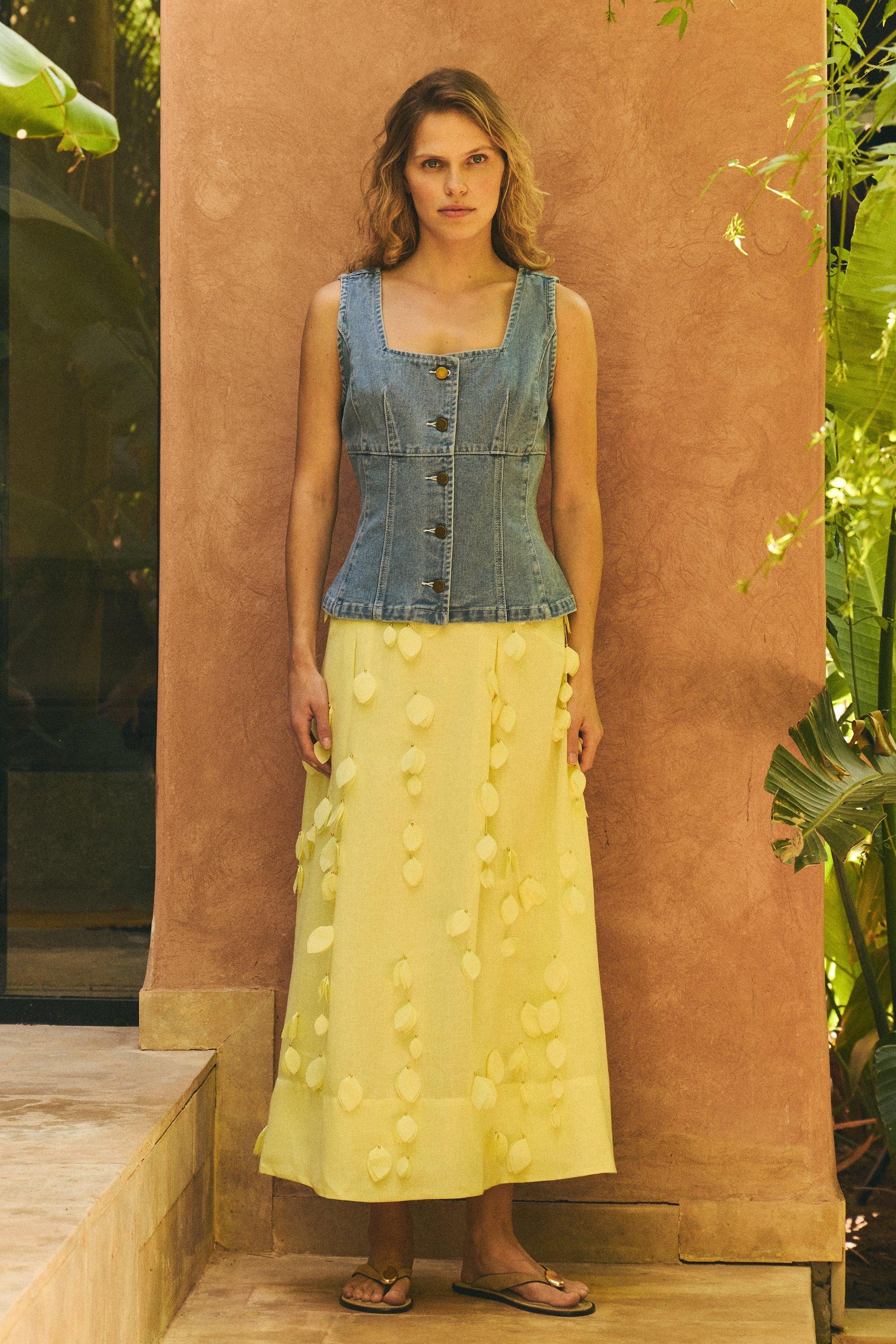 Denim Soft Wash Sleeveless Square Neck Top | Karen Millen UK + IE + DE + NL