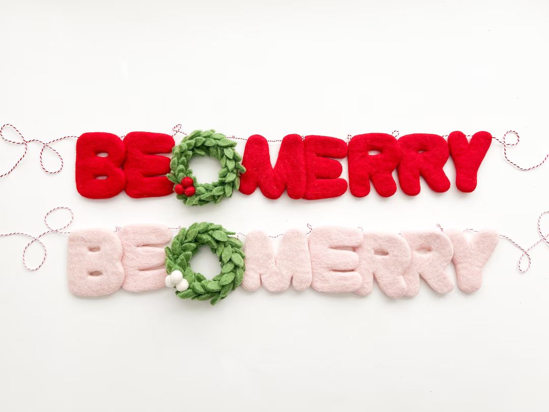 BE MERRY Felt Ball Garland W/wreath in 2 Color Options - Etsy | Etsy (US)