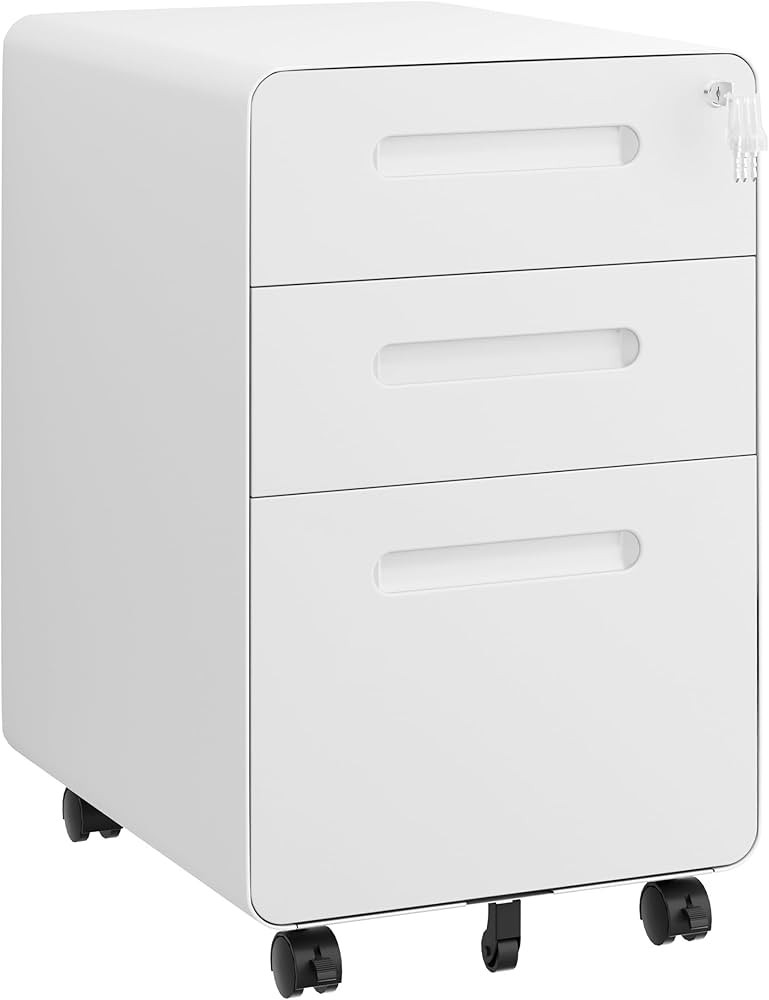 3 Drawer File Cabinet with Lock and 4 Keys, Mobile Metal Filing Cabinet, File Cabinets for Home O... | Amazon (US)